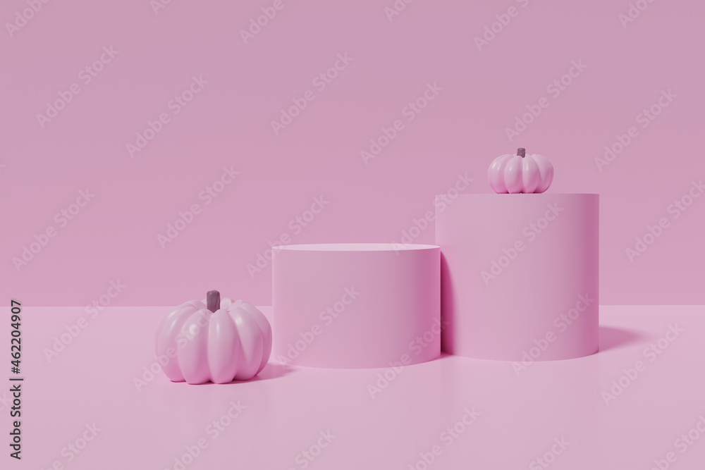 3d render of pastel pink podiums with pink pumpkins on a monochrome background 3d render of pastel pink podiums with pink pumpkins on a monochrome background