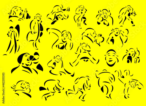 Line-art vector illustrations of drunk people