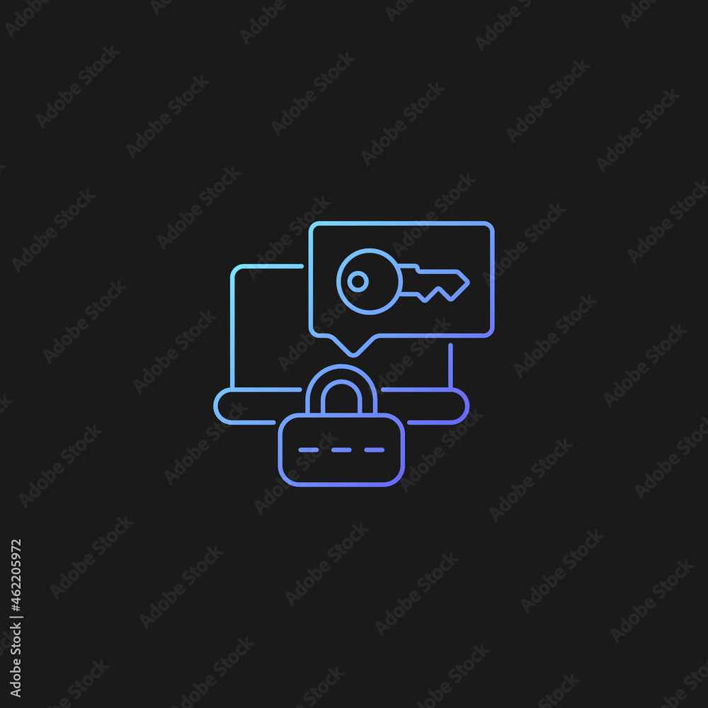 Laptop password requirement gradient vector icon for dark theme. Laptop safeguard. Secure system. Password management. Thin line color symbol. Modern style pictogram. Vector isolated outline drawing Laptop password requirement gradient vector icon for dark theme. Laptop safeguard. Secure system. Password management. Thin line color symbol. Modern style pictogram. Vector isolated outline drawing