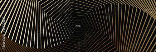 Abstract Black and White Pattern with Stairs. Spiral Hexagonal Tunnel. Geometric Psychedelic Background. Vector. 3D Illustration