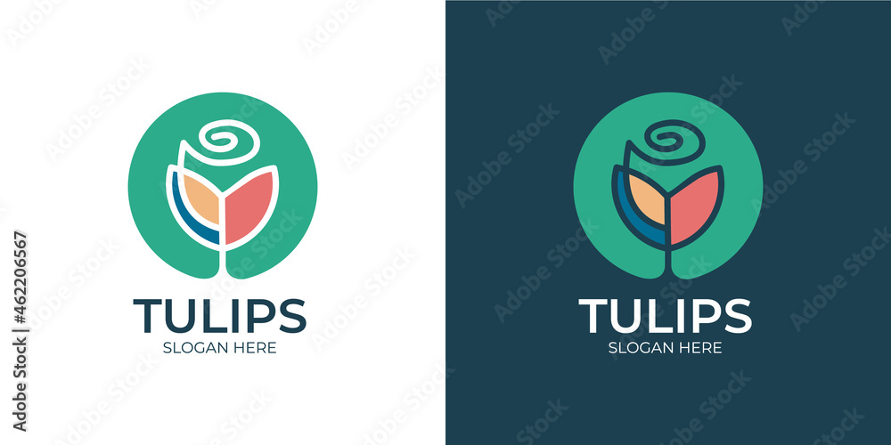 colorful tulip flower logo set