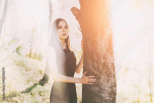 Double exposure of young woman. Abstract portrait.