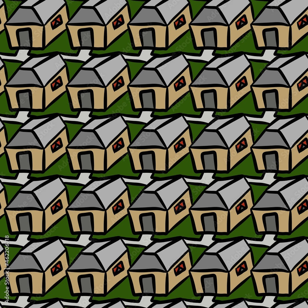 seamless pattern of home and city cartoon