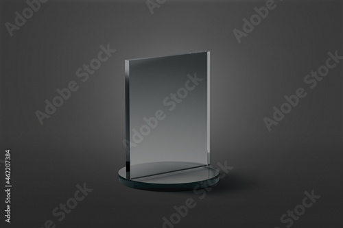 Blank rectangle glass award mockup, dark background photo