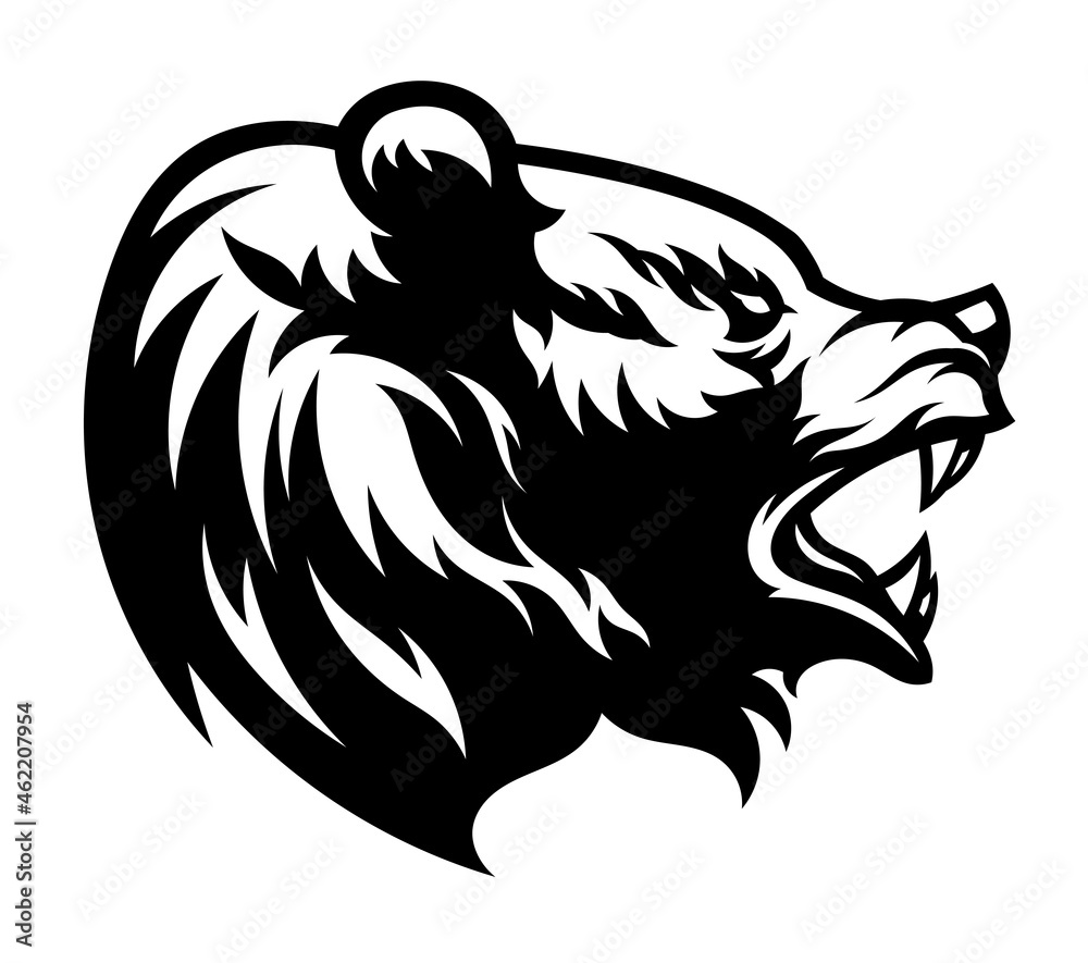 Fototapeta premium Angry bear head black and white