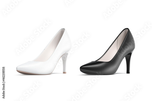 Blank black and white high heels shoes mockup, half-turned view