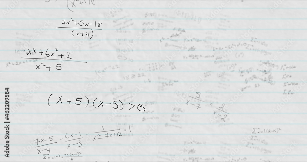 Image of mathematical formulae moving on background