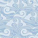 Vector seamless pattern with abstract waves of clouds Cloudy sky
