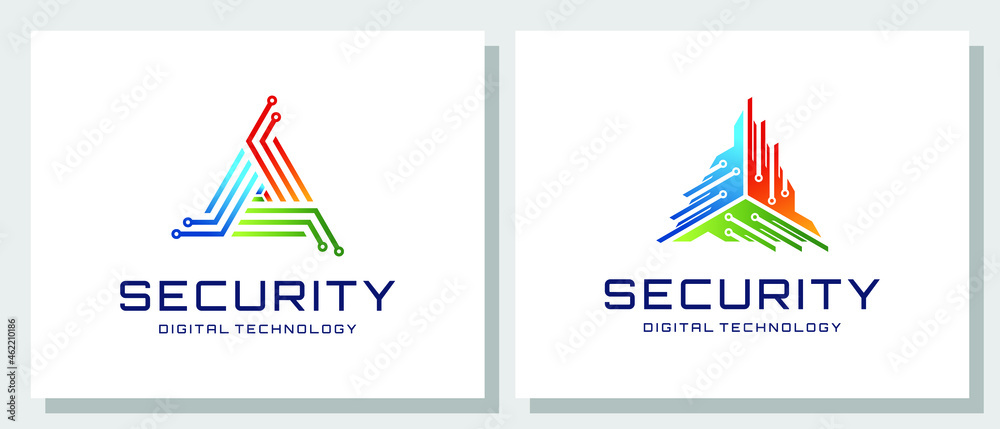 Fototapeta premium Security Technology Digital System Protection Triangle Shield Network Modern Logo Design