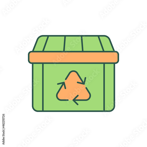 Garbage container RGB color icon. Recyclable and reusable waste materials. Garbage collection. Trash management and treatment. Isolated vector illustration. Simple filled line drawing