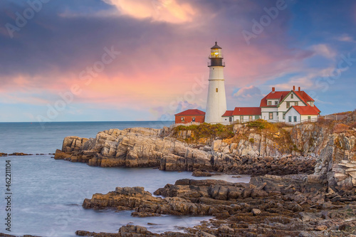 Portland Head Light in Maine at Sunset