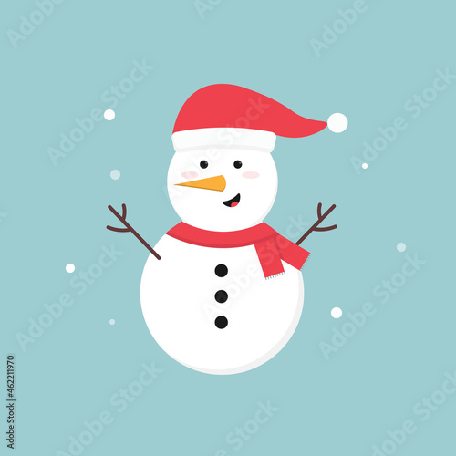 Cute cartoon snowman in a Christmas hat © daisylove