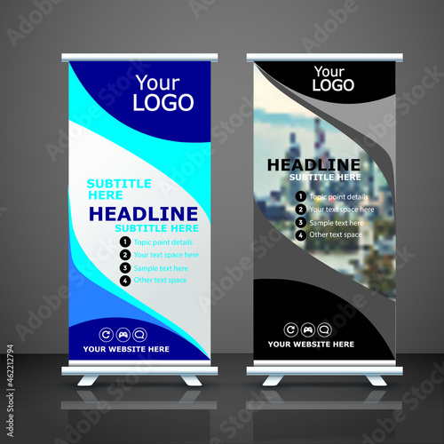 Roll Up, Vertical Banner Design Signboard Advertising Brochure Flyer Template Vector X-banner and Street Business Flag of Convenience, Layout Background