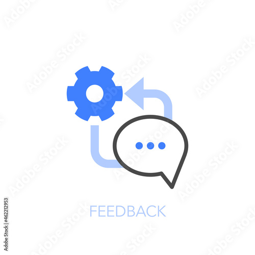 Feedback symbol with a system cogwheel and a speech balloon. Easy to use for your website or presentation.