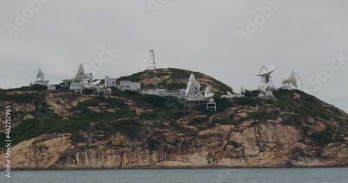 Satellite receiver dish on mountain