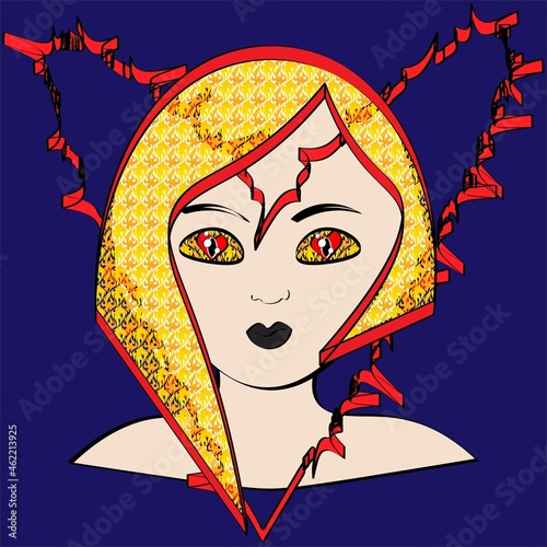Helloween face girl with dark blue fone and golden pattern inside