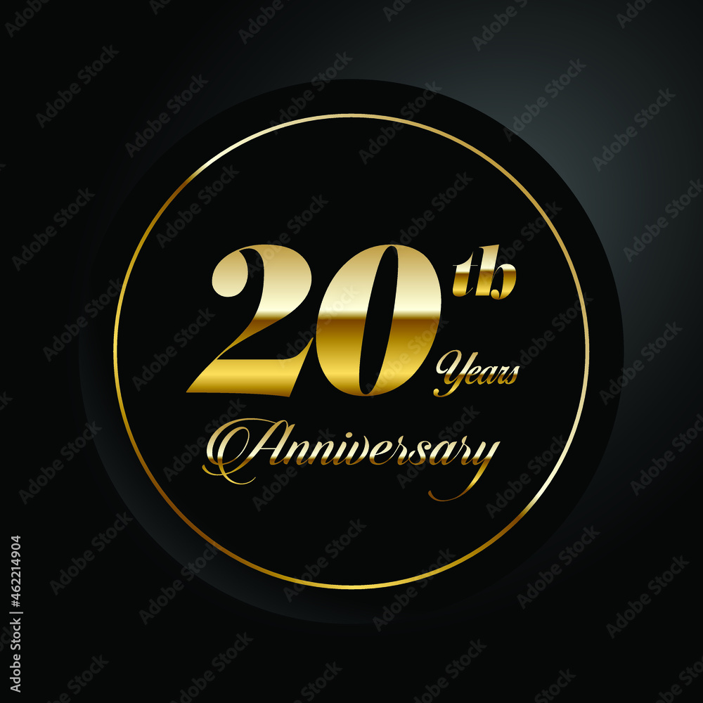 20th anniversary, anniversary celebration vector design on black background and circle shape. 20th anniversary, anniversary celebration vector design on black background and circle shape.