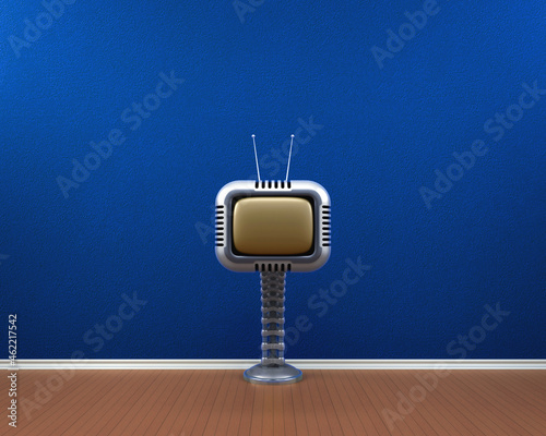 Old fashion sci-fi tv in empty room 3d illustration
