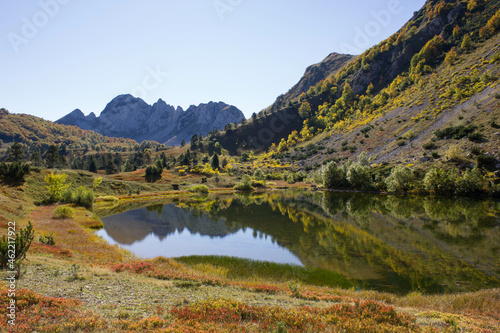 lake called Gornje Bare, with mountain view and autmun colours, Sutjeska National Park, Bosnia and Herzegovina, europe