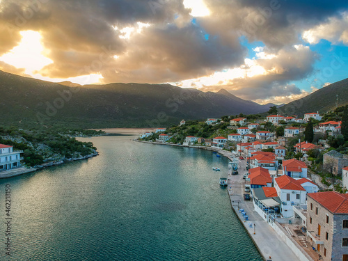 Beautiful aerial view at Ierakas, a picturesque fishing village in Laconia, Greece. The village is also known as the Greek natural Fjord due to the geomorphology of the place. Peloponnese, Greece photo