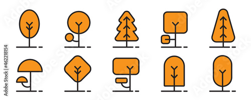 Minimalist Lineart Autumn Fall Trees Icon Set - Amazing vector icon of orange trees suitable for website, apps, icon, halloween, cllip art, nature sign and illustration in general - Vector Icon