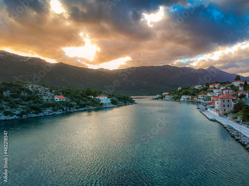 Beautiful aerial view at Ierakas, a picturesque fishing village in Laconia, Greece. The village is also known as the Greek natural Fjord due to the geomorphology of the place. Peloponnese, Greece photo