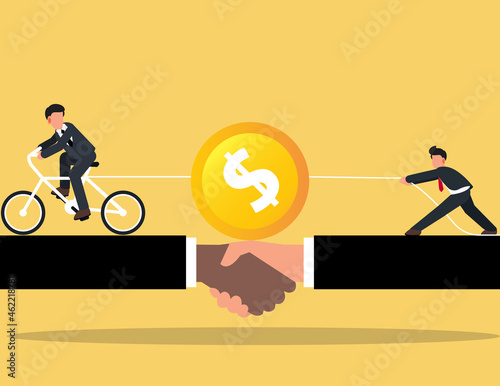 Competition. Businessmen compete for profit in the company. vector illustration
