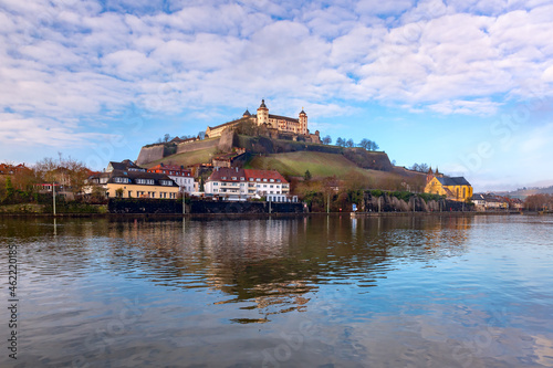 Panoramic view of Marienberg Fortress in sunny winter day in Wurzburg, Bavaria, Germany © Kavalenkava