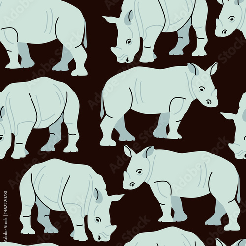 Vector seamless pattern with African rhinos Rhinoceros illustration