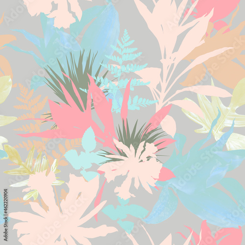 Wallpaper Mural Seamless pattern with pink and yellow leaves on grey background
 Torontodigital.ca