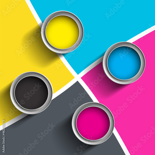 CMYK paint in metal cans.