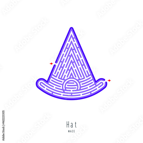 Abstract maze hat. Game for children and parents. Puzzle for kids. Labyrinth conundrum. Flat vector illustration isolated on white background. One Entrance, One Exit. Cartoon style.