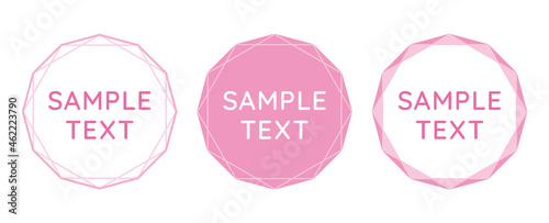 多角形のフレーム、背景素材のイラストセット　ピンクカラーバージョン