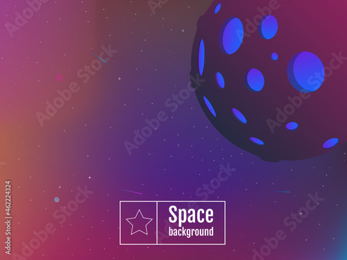 Vector illustration in flat style. Modern space background planet, great design for any purposes. Colorful space backdrop. Vector modern banner. Blue futuristic background. Outer dark space wallpaper.