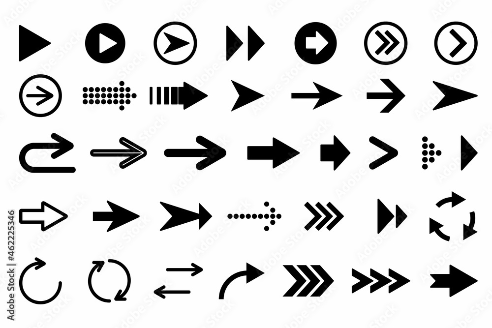 Arrows set. Arrow icon collection. Set different arrows or web design. Arrow flat style isolated on white background Arrows set. Arrow icon collection. Set different arrows or web design. Arrow flat style isolated on white background
