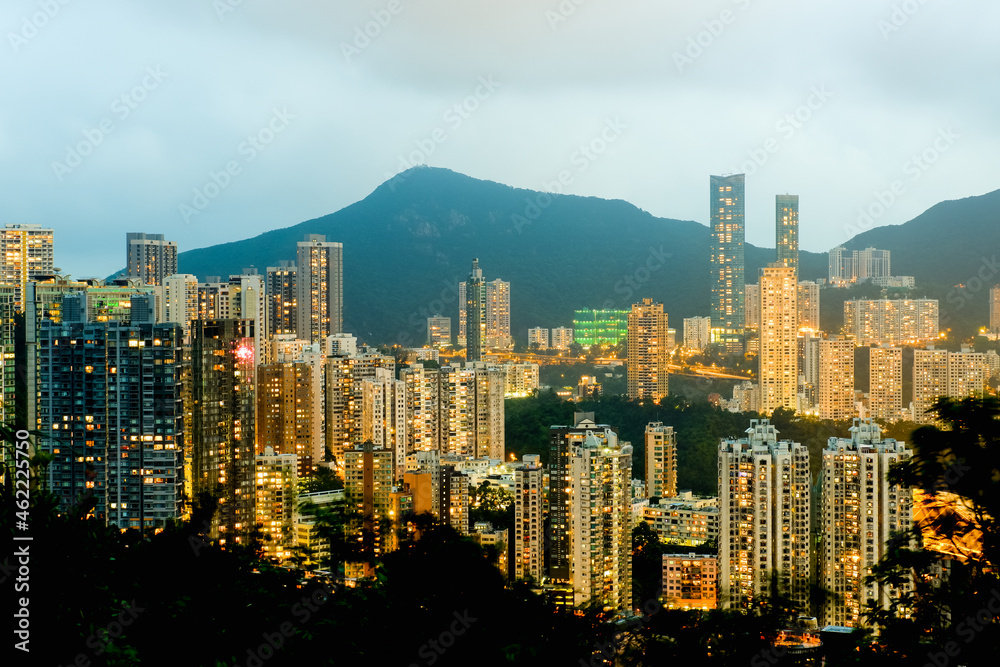 city view in hong kong at Braemar Hill on evening day