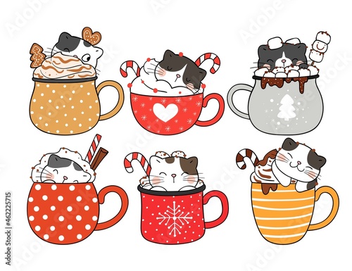 Draw collection cat in christmas drink for new year
