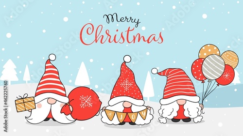 Draw banner gnome in winter for christmas