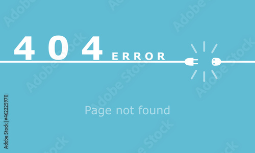 Concept page lost connection on internet with text 404 Error page not found on blue background flat vector design.