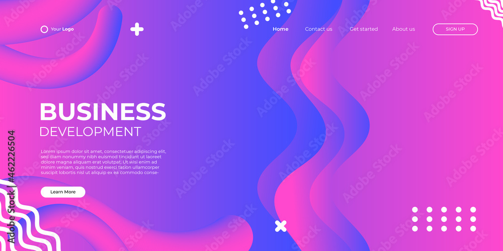 Landing page vector template. Abstract modern background with liquid fluid color shapes. Minimalistic template for websites, apps