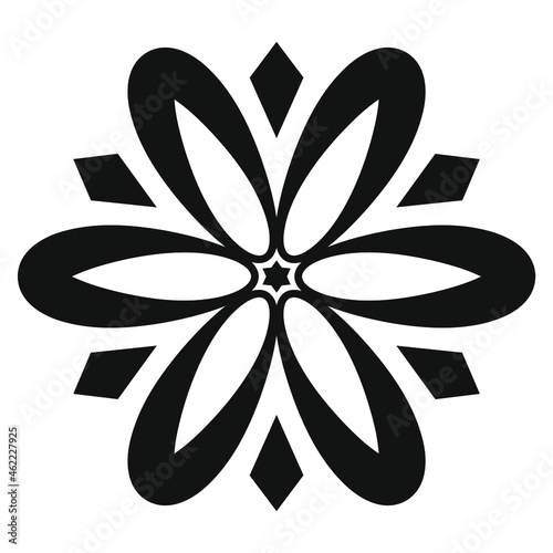 flower, black outline isolated on white background, radial design element, flat illustration, icon