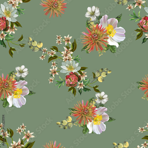 flower petals seamless hand drawing art design, leaves digital painting
