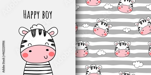 Draw print pattern cute zebra for fabric textiles kids