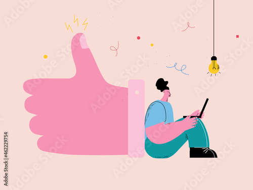 Social media influencer concept, attracting social media followers and users flat vector illustration