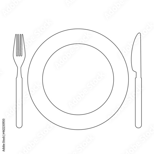 plate with fork and knife outline symbol, vector illustration
