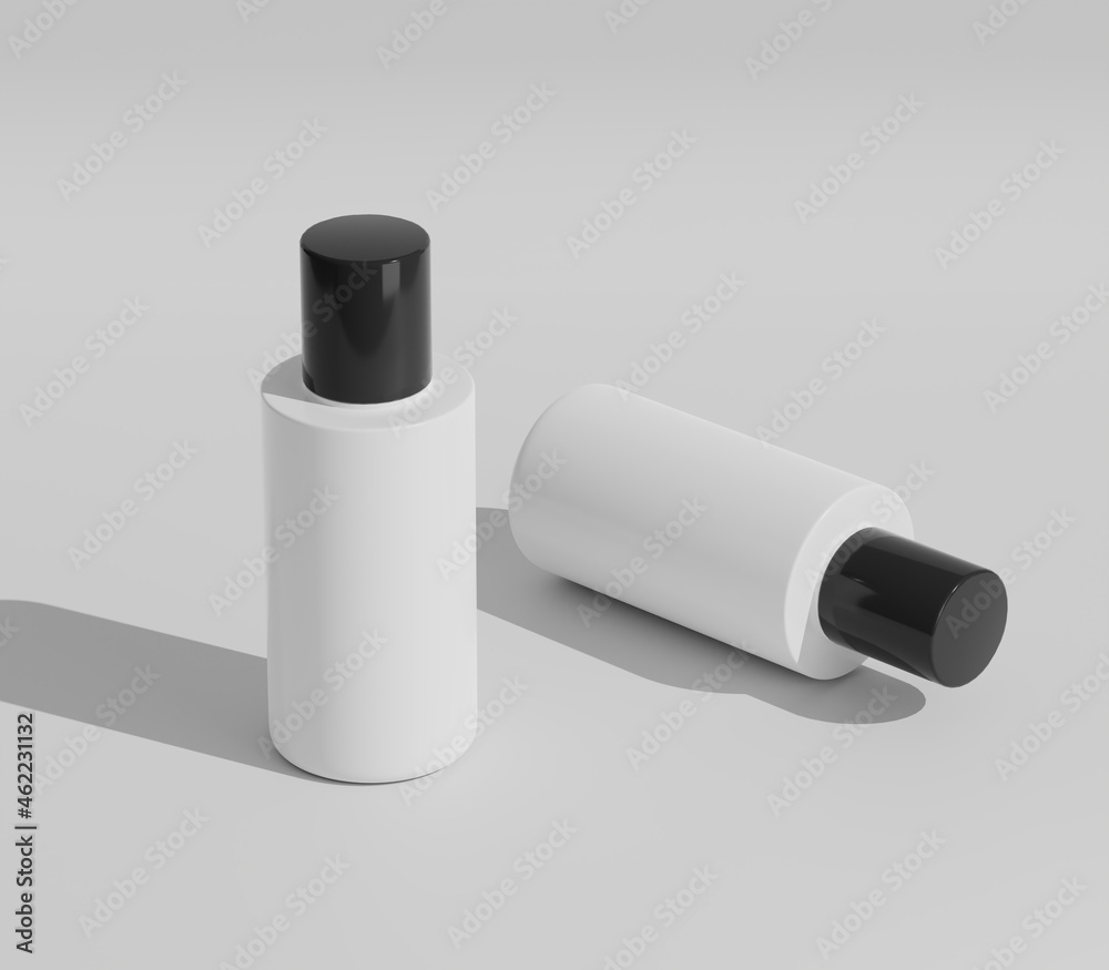 Blank white cosmetic packaging mockup, plastic container on empty background