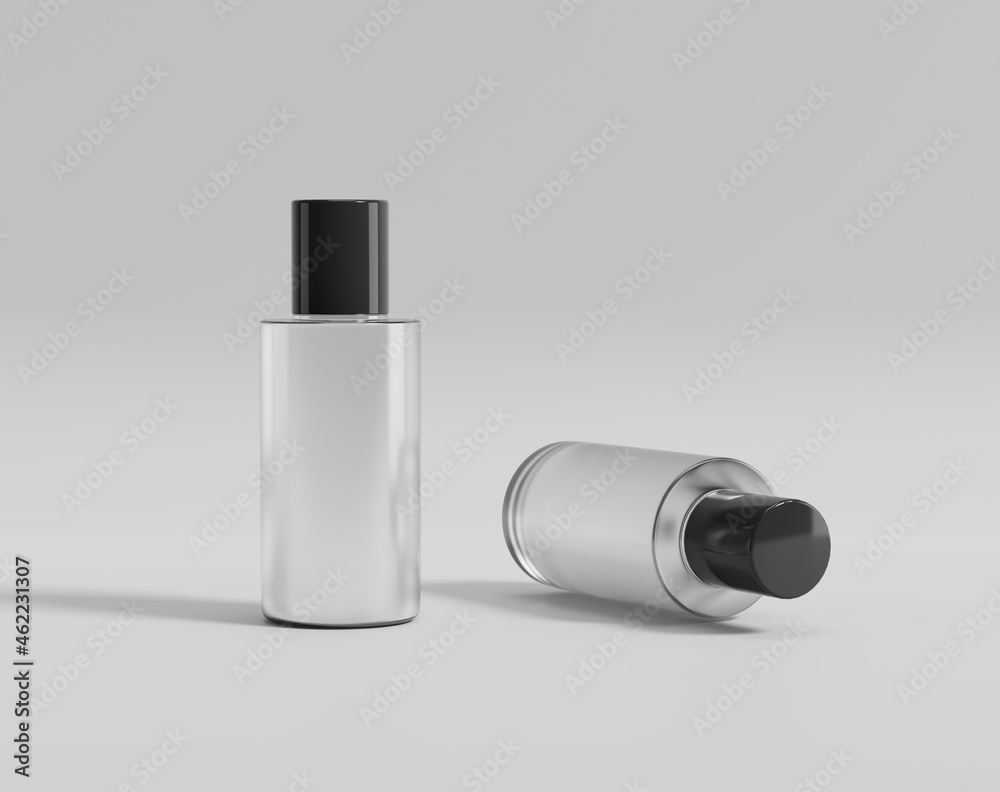 Blank transparent cosmetic packaging mockup, plastic container on empty background
