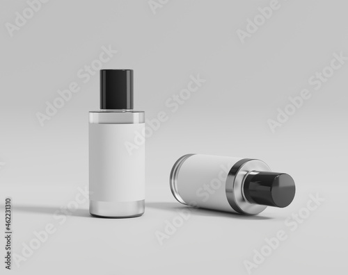Blank transparent cosmetic packaging mockup, plastic container on empty background