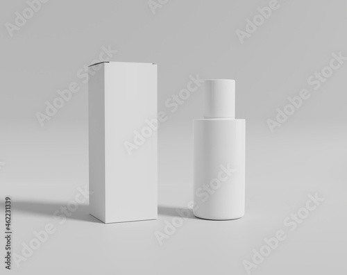 Blank white cosmetic packaging mockup, plastic container on empty background