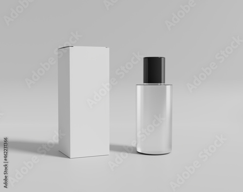 Blank transparent cosmetic packaging mockup, plastic container on empty background